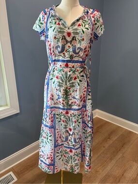 LOFT Petite Mermaid Print Tie Waist Midi Dress SP